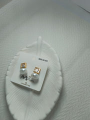 Square Shaped With Pearl Drop Earrings