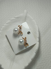 Bow Pearl Drop Shaped Earrings