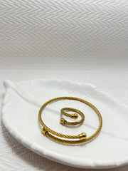 Premium Twisted Gold Bangle + Ring