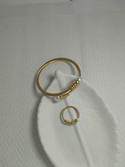 Twisted Gold Pearl Bangle + Ring