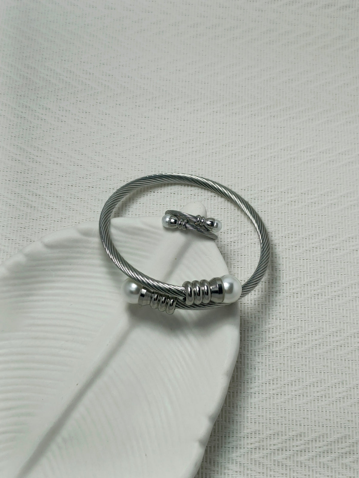 Silver Twisted Pearl Bangle + ring