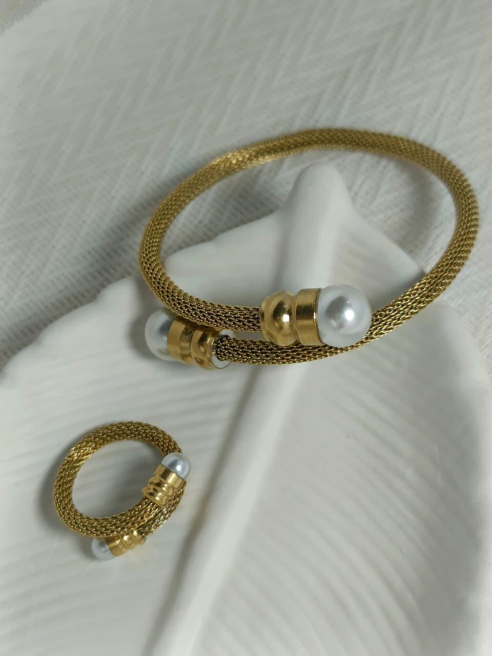 Luxury Pearl Gold Bangle + Ring